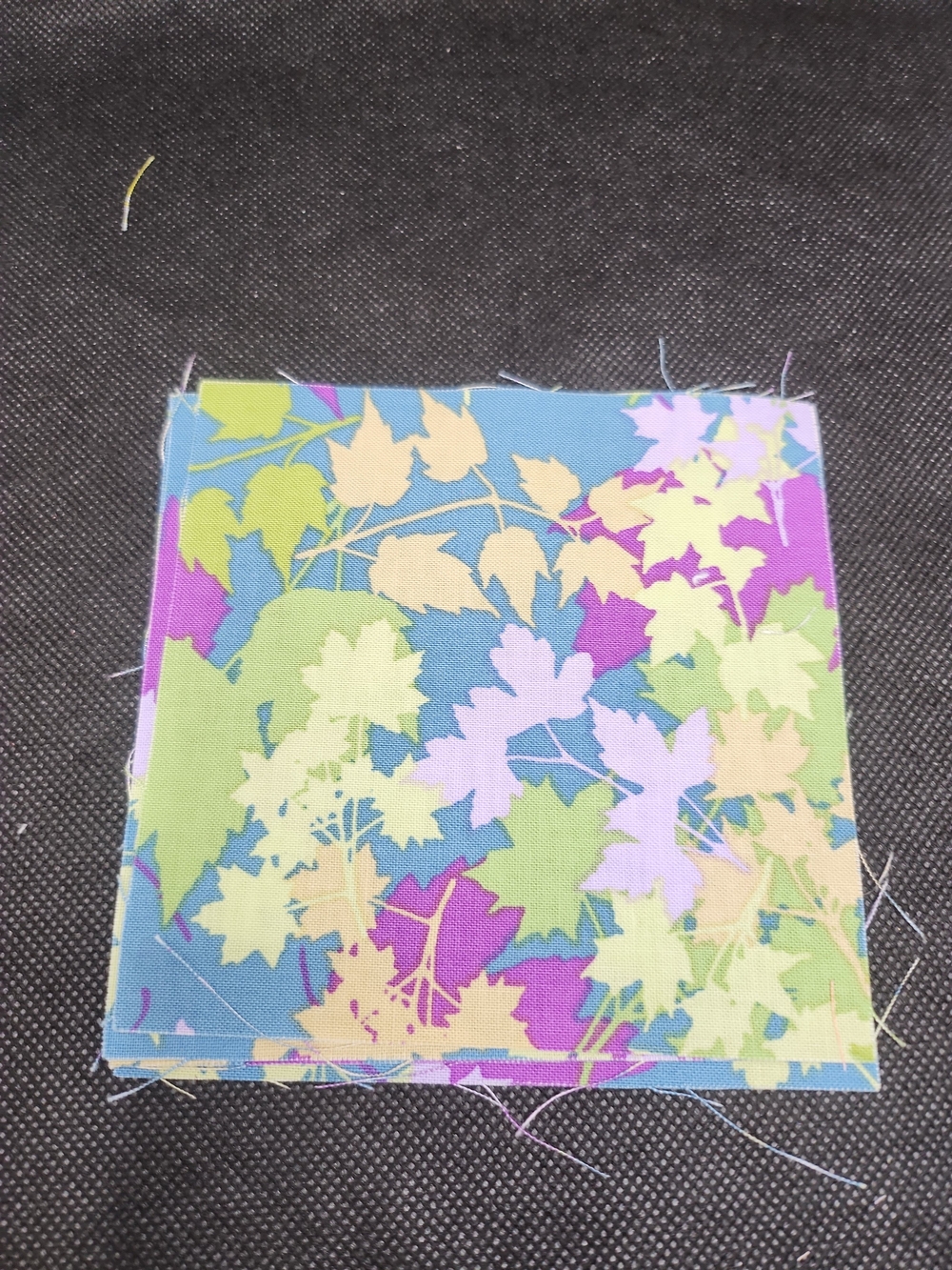 Blue Leaf-Print Craft Fabric Square – Multi-Color Leaves